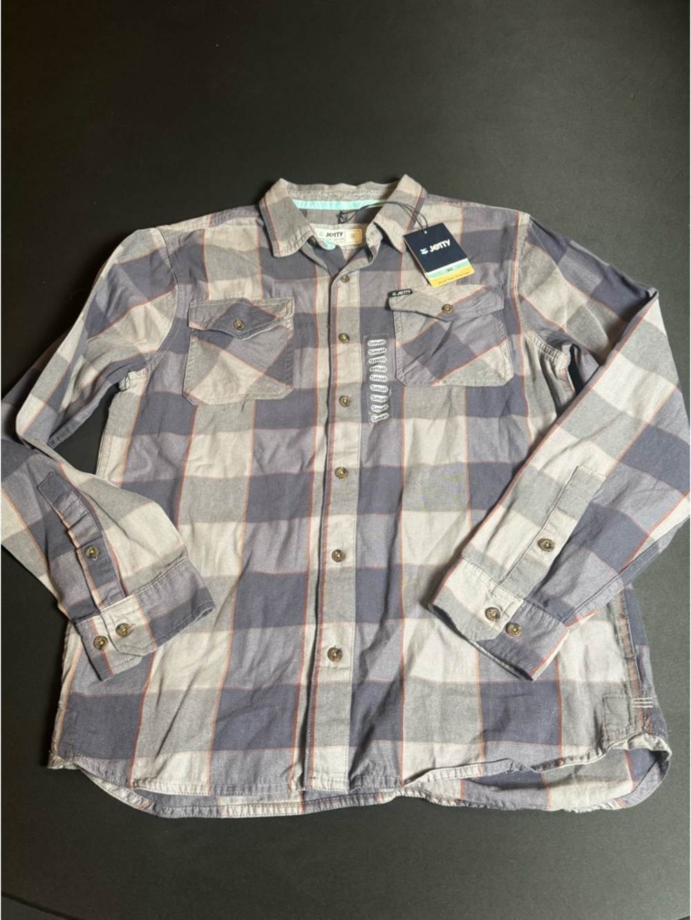 Jetty Plaid Flannel Shirt Men's Small Gray Blue Eco Cotton NWT